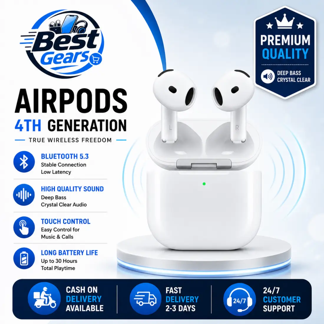 Apple AirPods 4th Generation Premium True Wireless Earbuds with Fast USB-C Charging & All-Day Battery Life