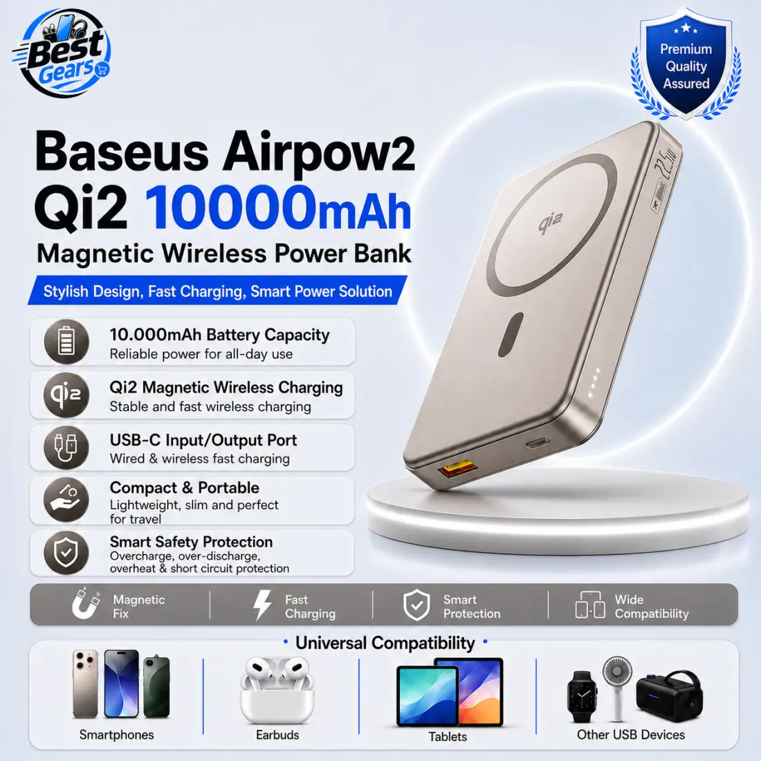 Baseus Qi2 Magnetic Power Bank 22.5W 10000mAh Fast Charging Portable Wireless Power Bank