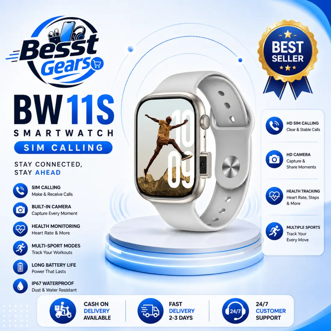 BW11S Smart Watch – Bluetooth Calling, HD Display, Fitness Tracking & Wireless Charging