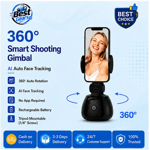 360° AI Face Tracking Phone Holder | Smart Auto Tracking Gimbal for Video Recording & Live Streaming