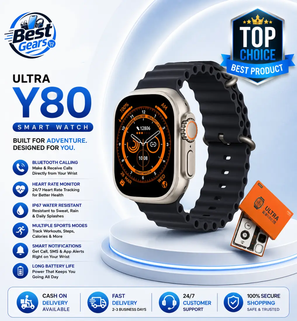 Ultra Y80 HD Bluetooth Smart Watch with Wireless Charging, Health Monitoring & Smart Notifications