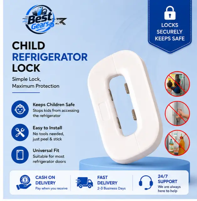 Child Safety Refrigerator Lock – Adjustable Baby Safety Fridge Lock for Cabinets, Freezers & Appliances