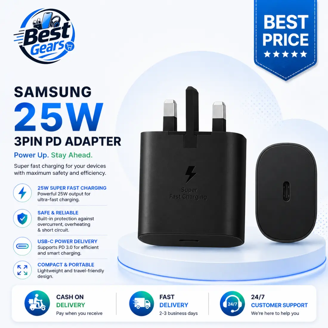 Samsung 25W USB-C Travel Adapter (3-Pin) Super Fast Charger with Intelligent Charging Protection for Galaxy Devices