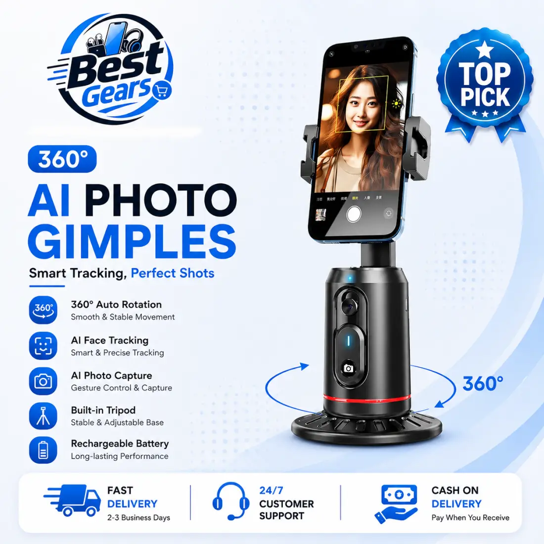 Q02 Smart AI Face Tracking Gimbal 360° Automatic Phone Holder with Intelligent Motion Tracking