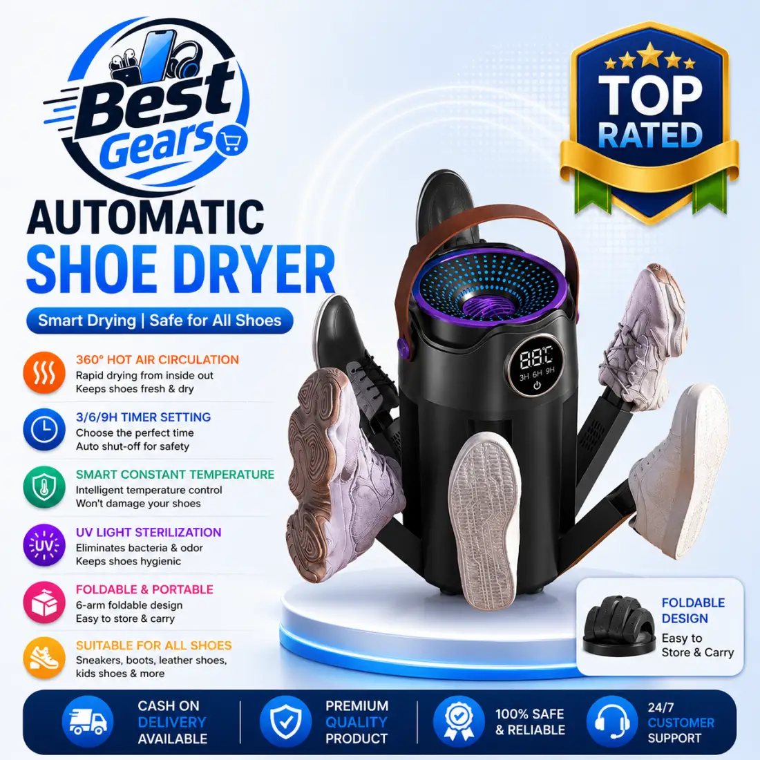 Automatic 6-Leg Electric Shoe Dryer Constant Temperature Footwear Dryer
