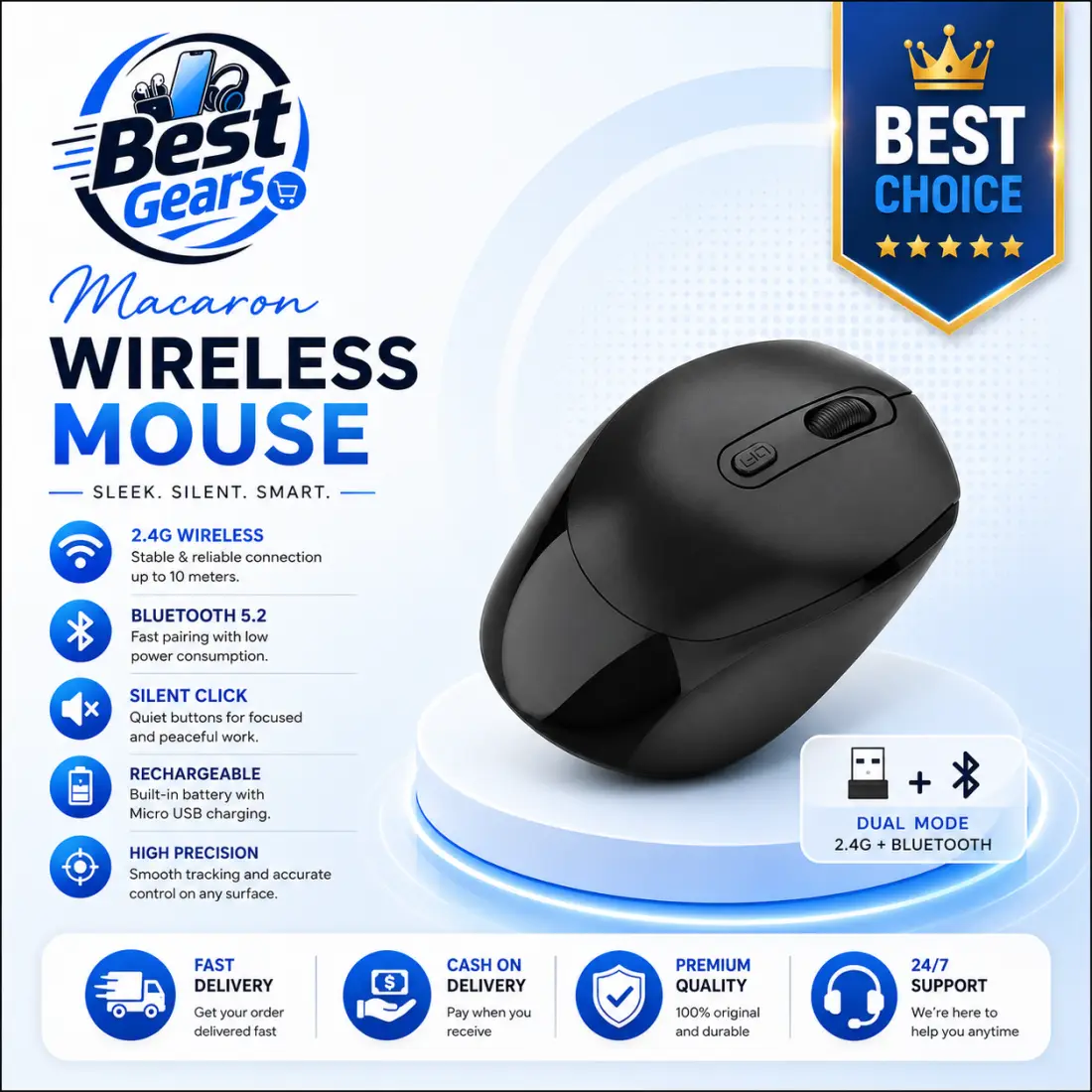 Macaron Stylish Wireless Computer Mouse with AA Battery, Lightweight Design & Responsive Navigation
