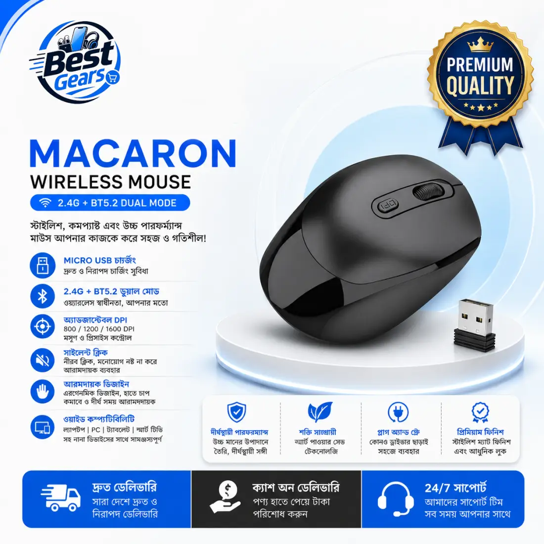 Macaron Stylish Wireless Mouse with AA Battery Power, Lightweight Body & Smooth Precision Navigation
