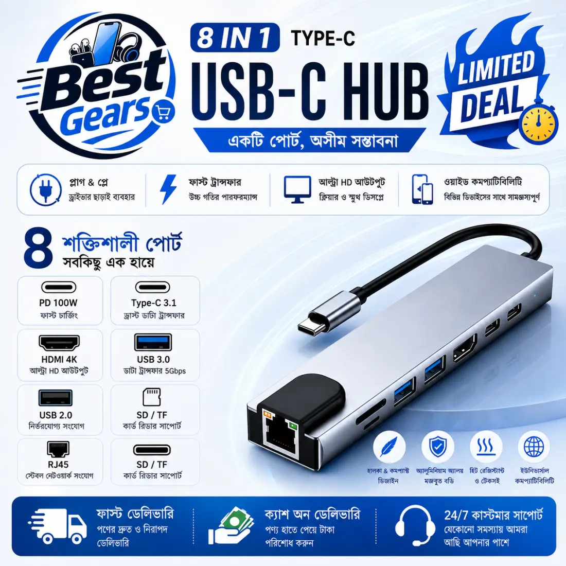 8-in-1 Type-C Hub – Your Smart Solution for Everyday Connectivity