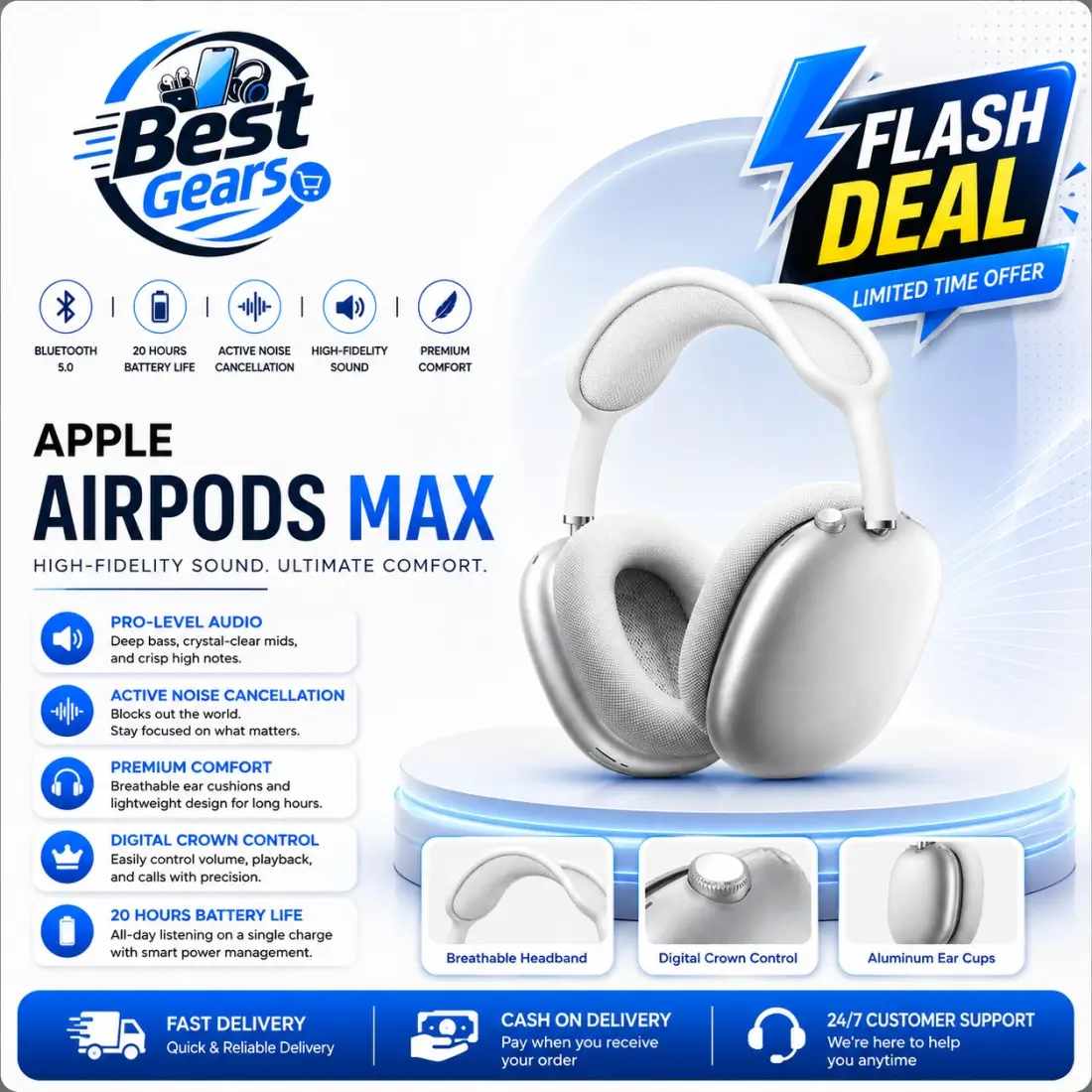 Apple AirPods Max – Premium Wireless Over-Ear Headphones with Active Noise Cancellation (USB-C)
