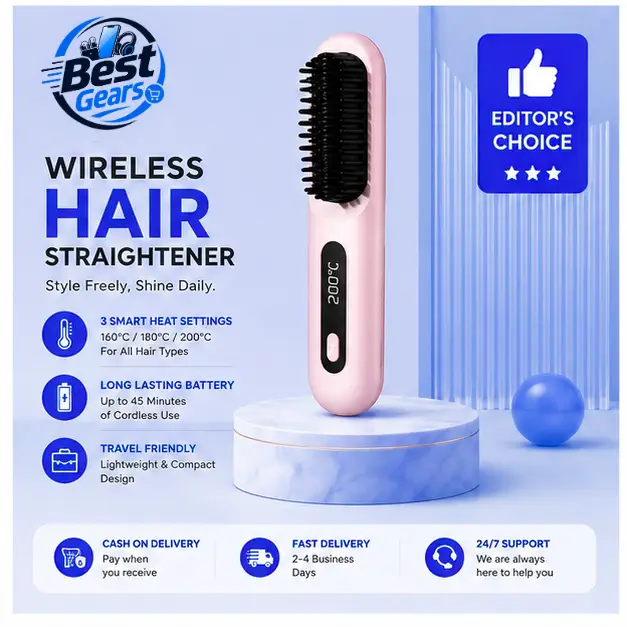 Portable Wireless Hair Straightener – Convenient Cordless Styling Tool for On-the-Go Use