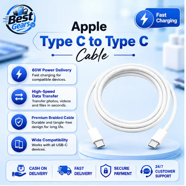 Apple USB-C Charge Cable  – 60W Fast Charging, USB 2.0 Data Sync & Woven Cable for USB-C Devices