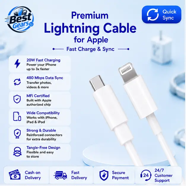 iPhone Lightning Cable – Charging & Data Sync Cable for Compatible Apple Devices