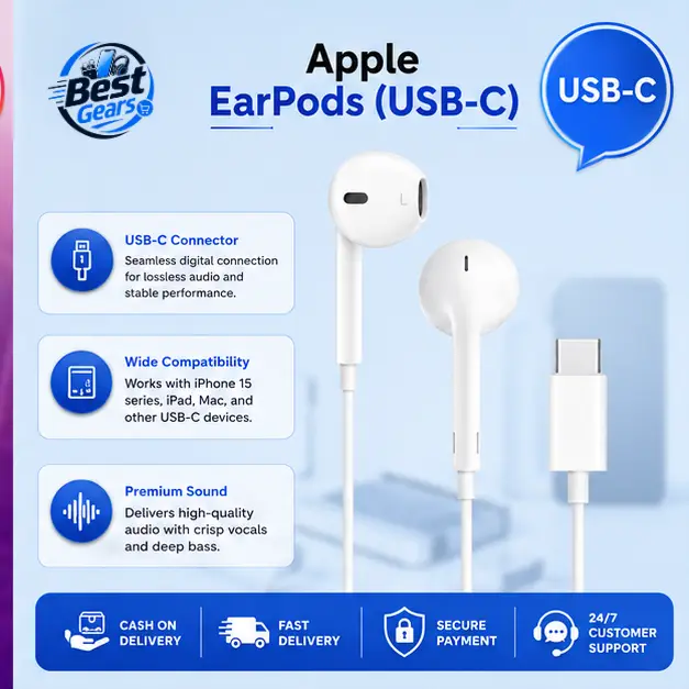 Apple EarPods USB-C Wired Headphones with Integrated Microphone, Remote Control, Volume Adjustment & Premium Audio for Compatible Devices