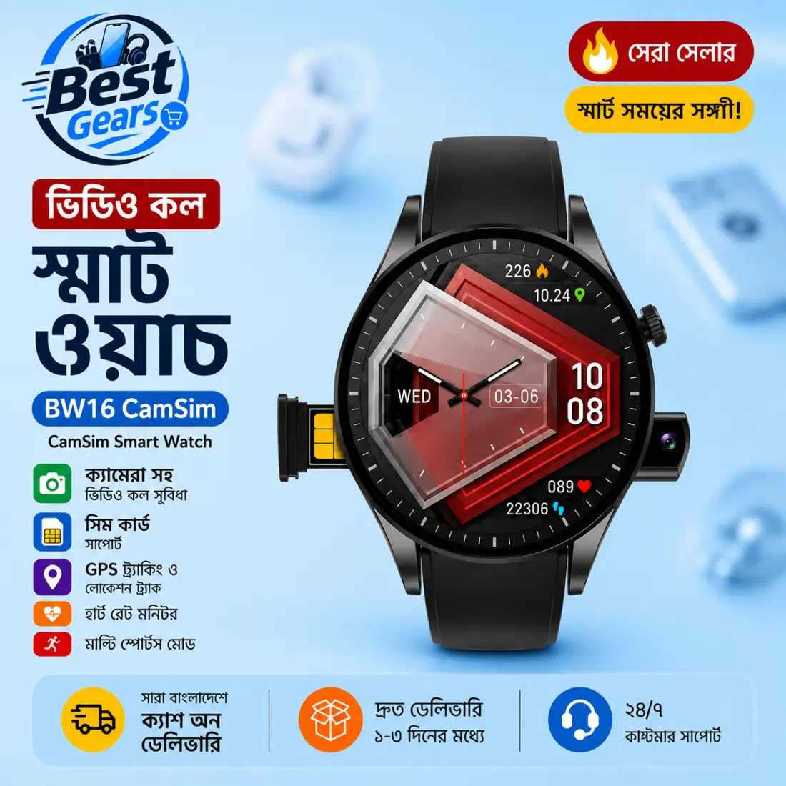BW16 CamSIM 4G Smart Watch with HD Camera, AMOLED Display & Bluetooth Calling