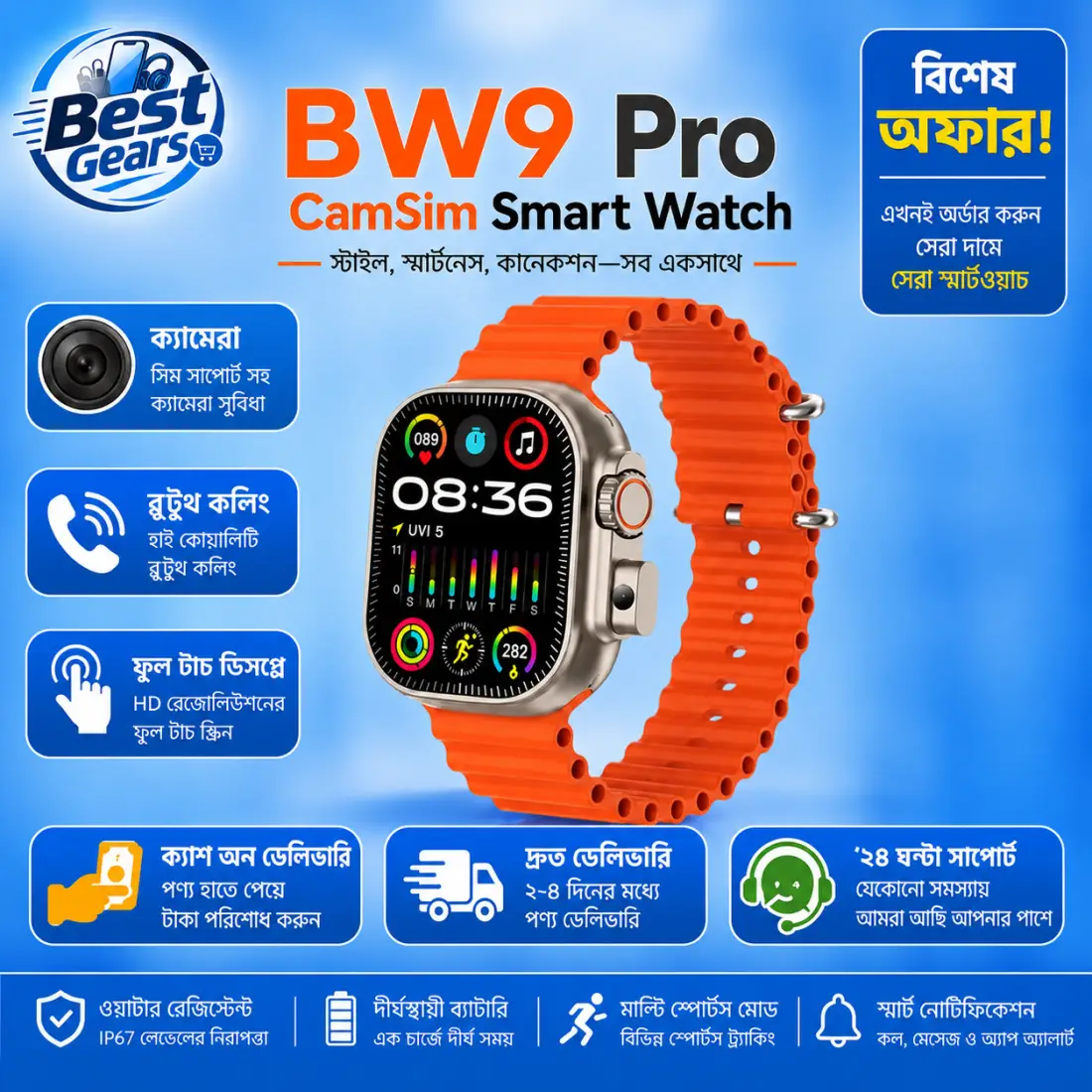 BW9 Pro CamSim Smart Watch – 4G SIM Support, Built-in Camera, Bluetooth Calling & HD Display Smartwatch