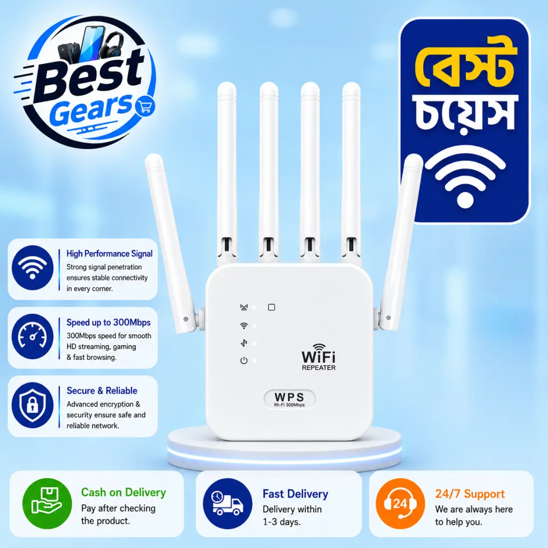 6-Antenna Wi-Fi Extender 300Mbps Wireless Network Repeater