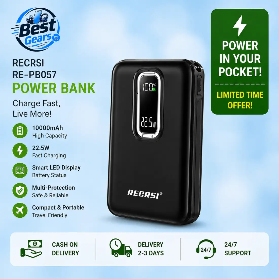 RECRSI RE PB-057 10000mAh Fast Charging Power Bank