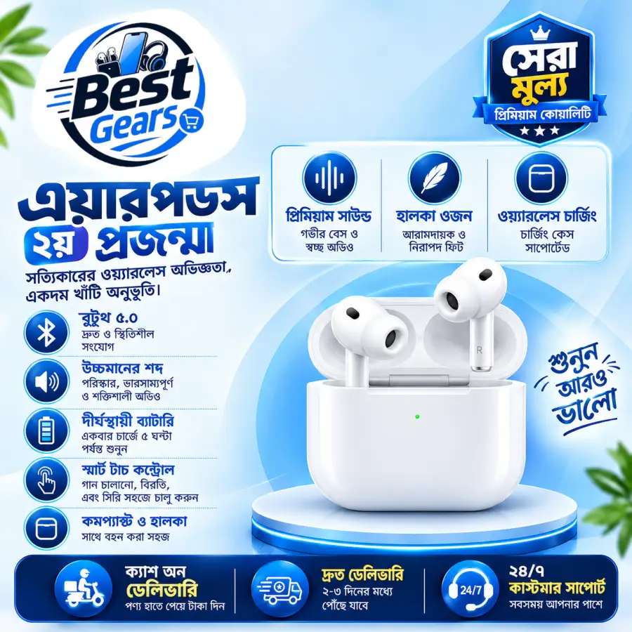 AirPods Pro 2nd Generation – Black & White Wireless Earphones for Music & Calls