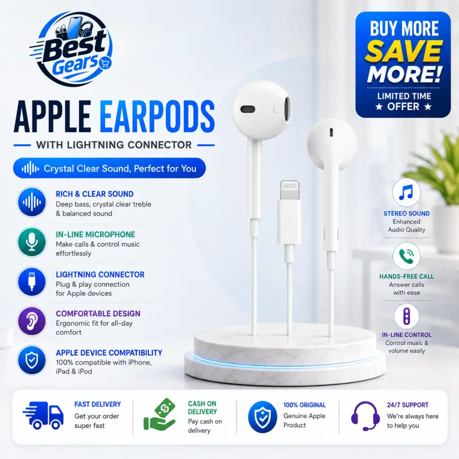 Apple Wired EarPods with Lightning Port – Comfortable In-Ear Audio for Music & Calls