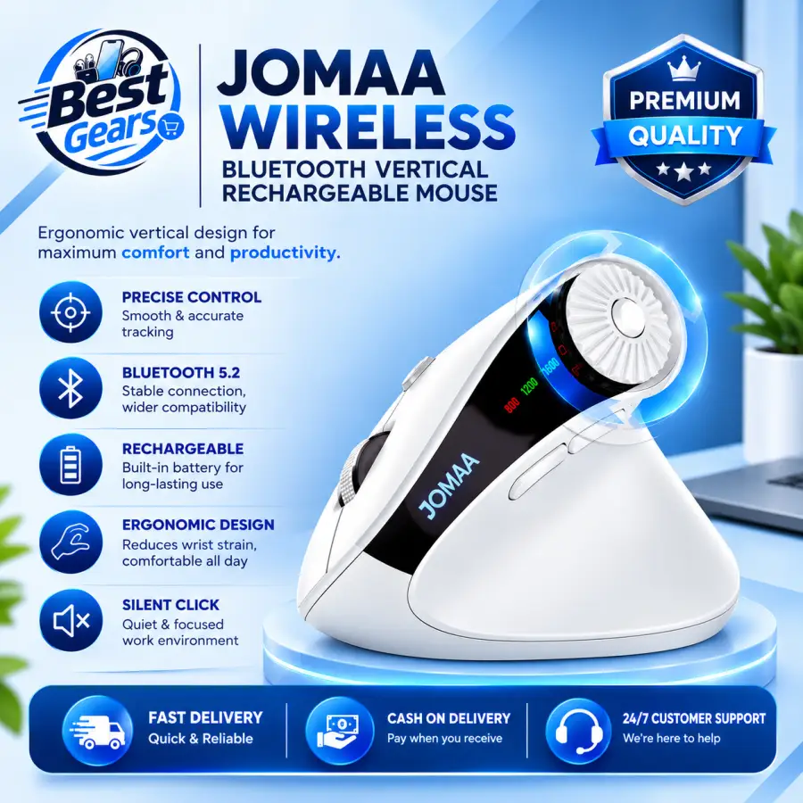 Jomaa Vertical Wireless Mouse with Bluetooth & Rechargeable Power – Ergonomic Computer Companion