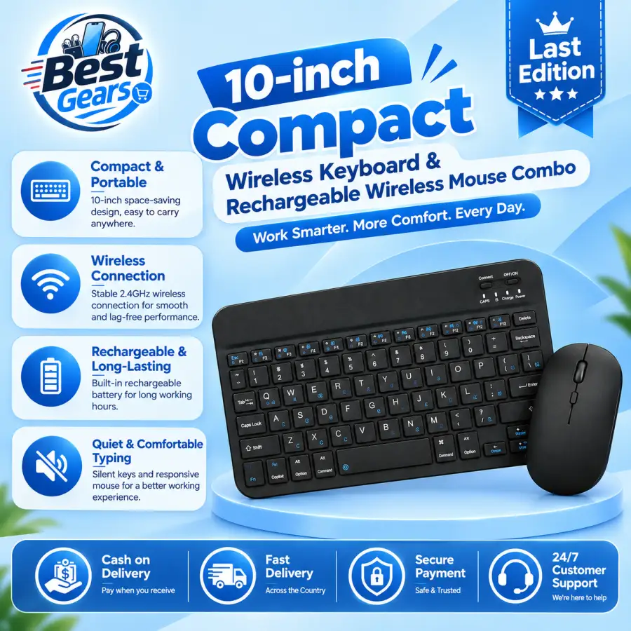Mini 10-Inch Black Keyboard & Mouse Combo for Efficient Desktop and Laptop Use